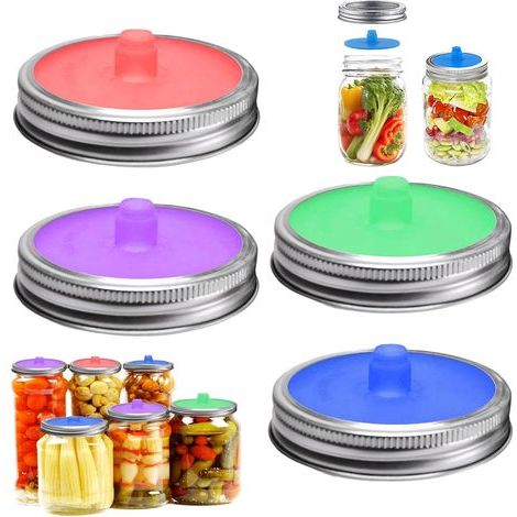 4 Pièces Couvercle Bocaux de Fermentation en Silicone, Mason Jar Lid Sealer 86 mm Couvercle Bocaux Mason à Large Bouche (1/5)
