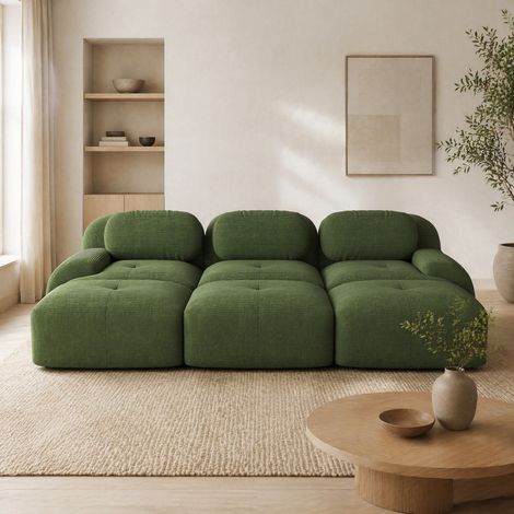 Canapé d'angle 3 places – Canapé-lit modulable en velours côtelé –Confort haute résilience – Base antidérapante – 298x178x75 cm –Vert (1/5)