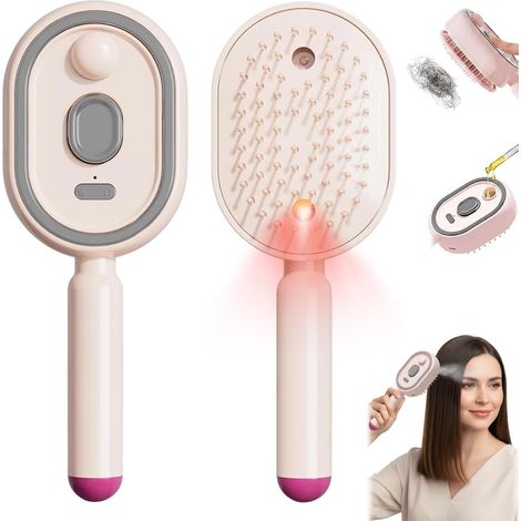 Brosse à vapeur Électrique, Peigne Massage à Coussin D'Air Et Spray éLectrique, Fer à lisser à Vapeur Rechargeable avec Spray, peigne Démêlant antistatique 3 en 1, pour Cheveux Longs et Courts (1/5)