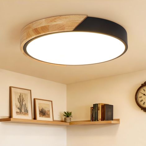 30cm Luminaire Plafonnier LED Lampe Plafond, 24W Moderne Plafonnier Salon en Bois Noir, 3000K, 2400LM Lampe de Plafond Ronde pour Bureaux, Salons (1/5)