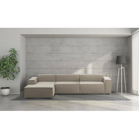 Talamo Italia Canapé fixe Licia, Canapé modulable 4 places avec péninsule gauche, 100% Made in Italy, Canapé moderne en tissu, Cm 340x170h70, Tourterelle, avec emballage renforcé (1/5)