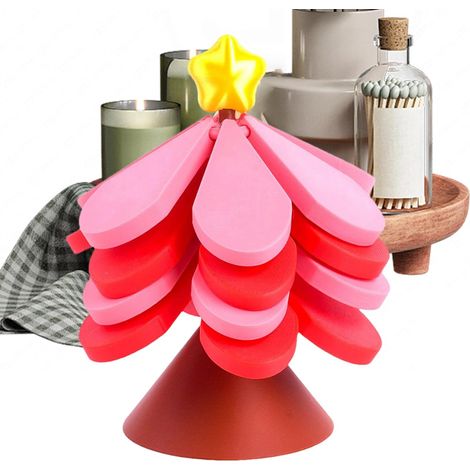 Ensemble de dessous de plat résistant à la chaleur en forme d'arbre Support compact antidérapant pour casserole, bol, four, micro-ondes, cuisine, comptoir, maison, appartement, décoration de Noël (1/5)