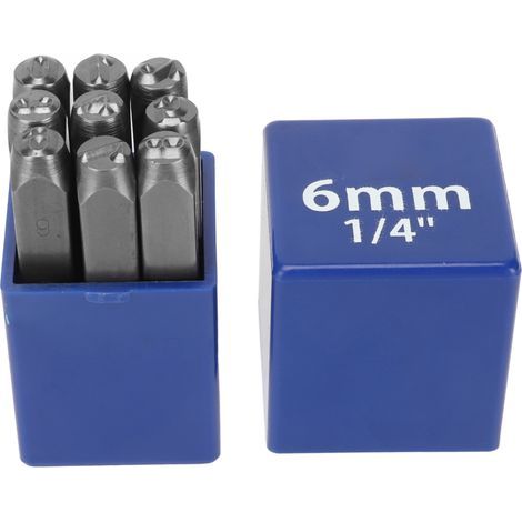 Ensemble de Poinçons en Acier Carbone Professionnel - 9 Motifs Numériques, Boîte en Plastique pour Bricolage