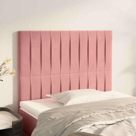 Tête de lit rose en velours réglable avec pieds en bois 80 x 5 x 118/128 cm - PANGIVO (1/5)