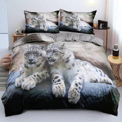 Parure de lit 220x240 cm avec motif léopard 3D, microfibre, fermeture éclair