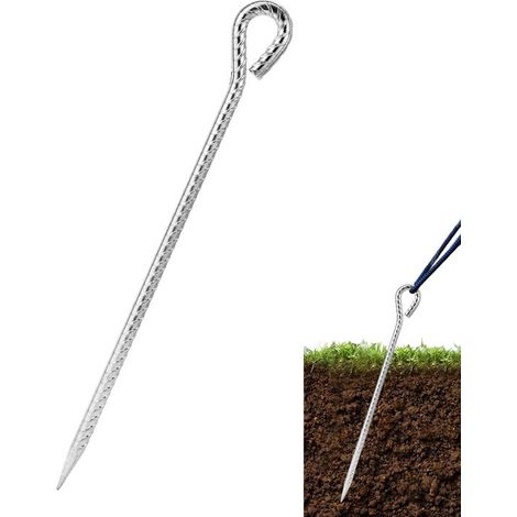 Juego de 2 estacas de suelo ranuradas extrafuertes (30 cm，11 mm)，Acero galvanizado con ojal，para tiendas de campaña，toldos y sombrillas (1/5)
