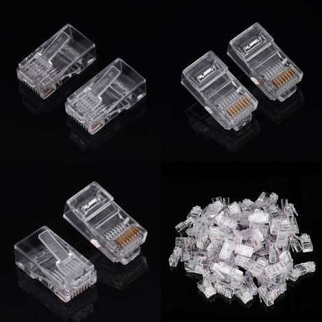 100 PCS Connecteurs RJ45 8P8C pour Câbles Réseau Cat5/Cat5e - Embout Modulaire (1/5)
