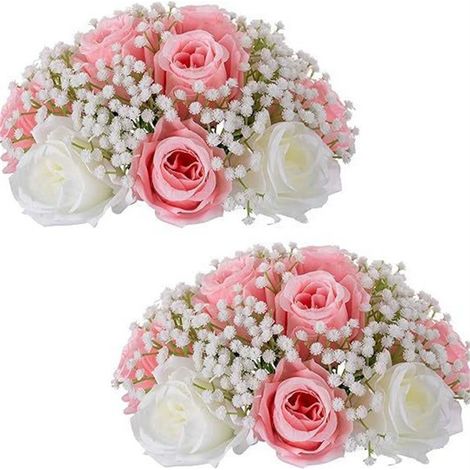 Lot de 2 bouquets de roses artificielles, centres de table, fausses roses, boules de baiser pour décoration de mariage, décoration d'intérieur, rose (1/5)
