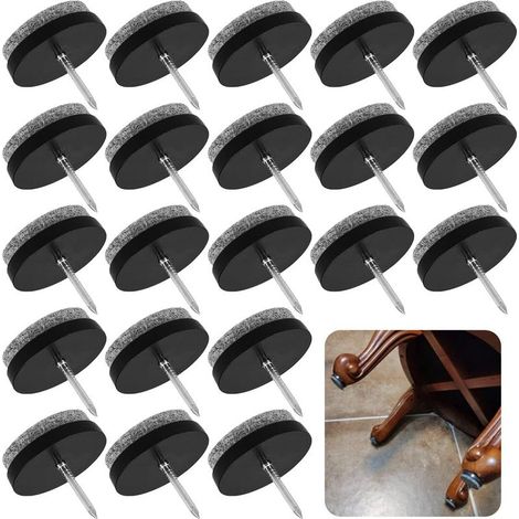 Pieds de chaise à clouer, 80 patins en feutre pour meubles, protections pour pieds de table, pieds en feutre de 22 mm, noir (1/5)