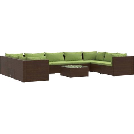 Set di mobili da giardino set arredamento da esterno 10 pezzi con cuscini in polyrattan marrone 020015165