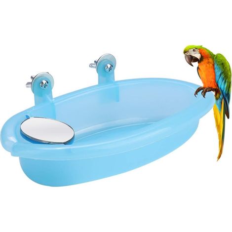 Bain d'oiseau, Baignoire pour oiseaux avec miroir bleu et jouet pour cage ou volière (1/5)