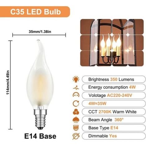 Ampoule LED E14 - Filament Dimmable - 4 W - 2700 K - Angle 360° - Équivalent 40 W - Lot de 10