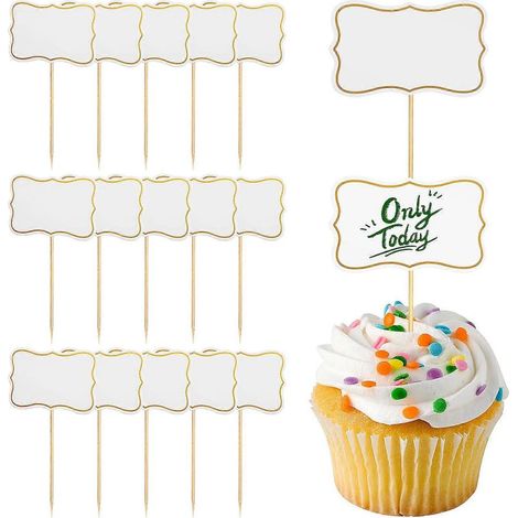 100 étiquettes alimentaires inscriptibles pour cure-dents, pics à gâteaux, marqueurs à fromage, étiquettes pour buffet-11.50X7.50X0.50CM (1/3)