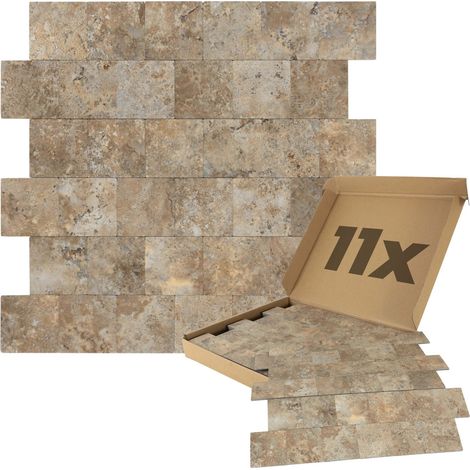 Wandpaneele selbstklebend Steinoptik 1m², 11 Stück Wandverkleidung feuchtigskeitsbeständig, Premium Qualität für Bad und Küche - Beige