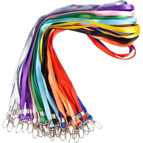 30 cordones para credenciales, 10 colores de cordón para llaves, cordón de nailon de 45 cm con hebilla giratoria de metal, cordones de colores para tarjetas de identificación, llaves, silbatos y porta (1/5)