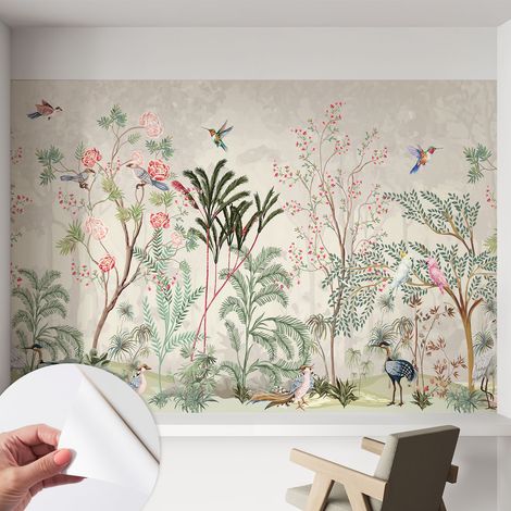 Papier peint autocollant adhésif avec imprimé motifs uniques apparence moderne Oasis tropicale 152x104 cm (1/5)