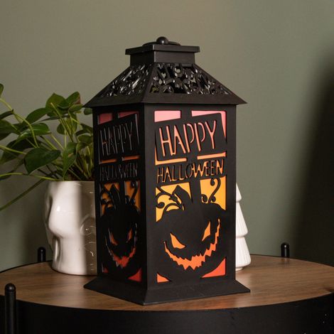 29cm Battery Operated Black Light up Happy Halloween Lantern Decoration with Multi-Coloured LEDs (1/5)
