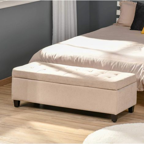 Banc coffre de rangement capitonné en tissu beige, assise rembourrée, fermeture douce, 125 x 49 x 41,5 cm, 120 kg, pour salon et chambre - CHICFURN (1/5)