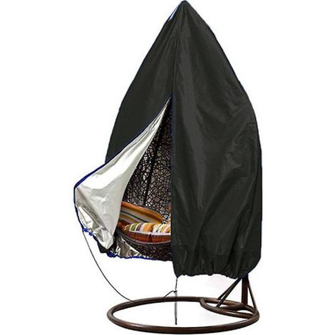 Housse imperméable pour fauteuil suspendu en forme d'œuf (115 x 190 cm, tissu Oxford 210D résistant, pour véranda ou patio, 1 pièce, noir). (1/4)