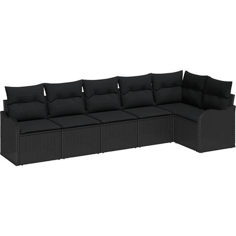 Garden Sofa Set with Storage 6 pcs Black Poly Rattan vidaXL