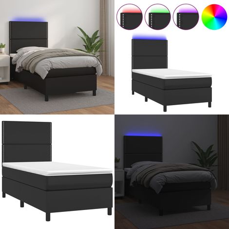 Sommier à lattes de lit avec matelas et LED Noir 90x200 cm - Lit Plateforme - Lit Design - Lit Moderne - Lit Capitonné - Lit Avec Rangement - Home & Living