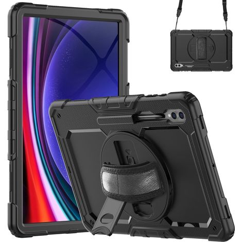 Custodia rinforzata per Samsung Galaxy Tab S9 Ultra, protezione a 360° con supporto per stilo, nera. (1/5)