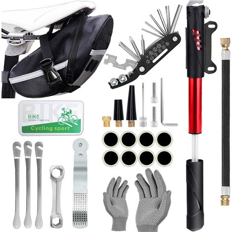 JSSEVN - Bicycle Repair Tool Kit & Bicycle Tire Pump, Home Bike Tool Portable Fixing Patches, Inflator, Maintenance for Camping and Travel (1/5)