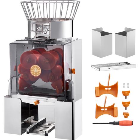 Mophorn Exprimidor de Cítricos Electrico Comercial Extractor Automático de Zumo de Naranja 120W, 25 naranjas/min con Filtro Extraíble Cubo Recolector de Cáscaras para Restaurante, Cafetería, Frutería