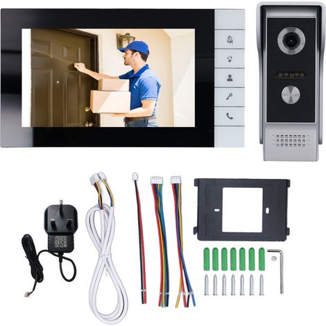 Interphone vidéo portier Écran 7 pouces Vision nocturne infrarouge Grand angle 90° Déverrouillage à distance Étanche Aluminium (1/5)