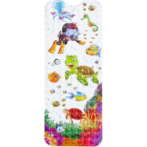 Tapis Bain Bébé Antidérapant 40x16 Pouces Avec Trous Drainage Ventouses Lavable Machine Tortue (1/4)