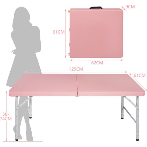Tavolo pieghevole regolabile 125 x 61 cm con maniglia, portata max 135 kg, rosa HAVRYA (1/3)