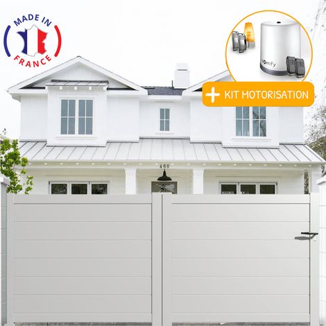 Portail aluminium coulissant plein en kit + Motorisation dimensions L.4000 (entre piliers) X H.1900 mm Couleurs Blanc (RAL 9010) (1/2)