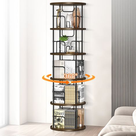 Bibliothèque Rotative, Pivotante Affichage à 360°, Étagère de Rangement, Autoportante à 5 Niveaux, 45 x 45 x 160 cm, 45kg max, pour La Maison, Salon, Supports de Sol, Gain de Place (1/5)