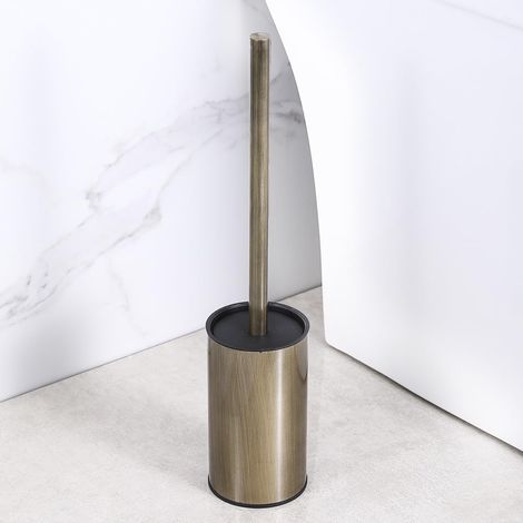 Brosse de Toilette et Support en Acier Inoxydable, autoportante, compacte, Brosse de Nettoyage de Salle de Bain Haute Performance (Bronze) (1/5)