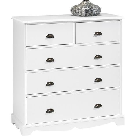 Commode Blanche 5 Tiroirs Style Anglais L 96.2 H 97.4 P 42.5 cm