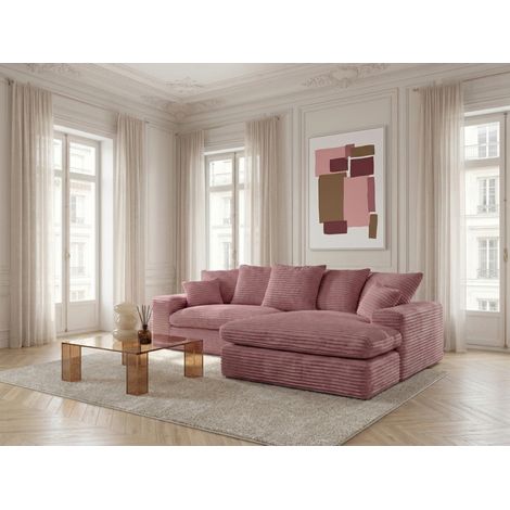 BOBOCHIC - Canapé d'angle réversible compact NEVADA gros côtelé doux   Rose (1/5)