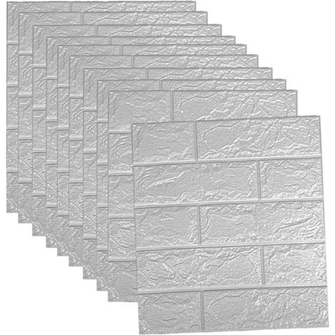 10 panneaux muraux 3D à coller et à décoller, papier peint en mousse imperméable auto adhésif pour chambre à coucher, 35x38 cm, argent et gris (1/5)