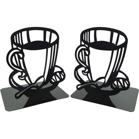 2er-Set Kaffeetassen-Buchstützen, schwarzes Metall mit Teetassen- und Keks-Ausschnitt, für Kaffeeliebhaber, Küche und Schreibtisch (1/5)