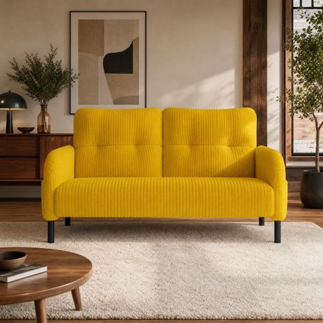 Canapé en velours côtelé – Canapé droit 2 places fixe – Dimensions 120×75×79cm– Confort moderne – Cadre métal stable – jaune (1/5)