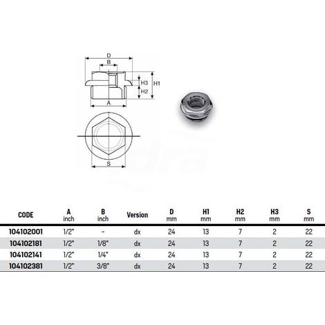 Tappo in ottone cromato serie 1/2" con flangia ø 28 filetto con tenuta o-ring - Misura ø1/2" x 3/8" DX 104102381 (1/3)