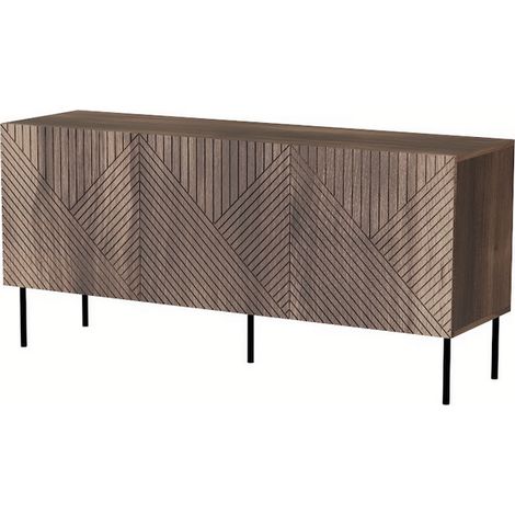 Commode de rangement Meuble universel Noir mat 150x70x42cm NOCO sur pieds avec 3 portes (1/3)