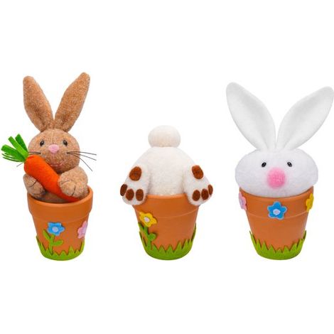 Decoración de conejito de Pascua - 3 piezas, mini maceta de arcilla, conejito de peluche, zanahoria (1/5)