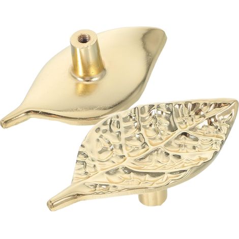 2 boutons en alliage de zinc, texture fine et toucher doux, forme feuille, finition dorée, pour (1/5)