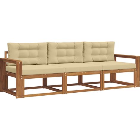Set di divani da esterno con cuscino 3 pz Salotto da Giardino Naturale e Beige (1/5)