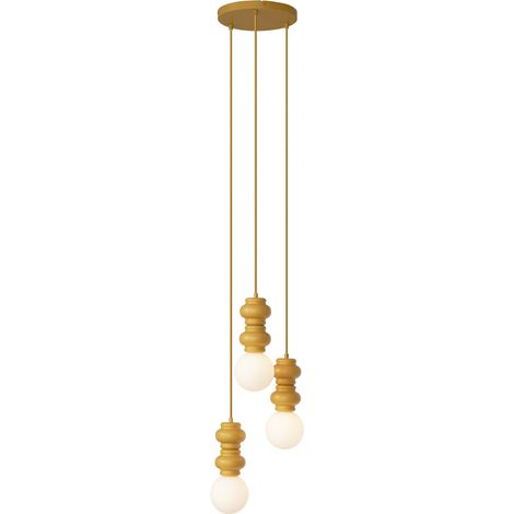 Retro-Pendelleuchte Senfgelb mit mattiertem Glas 3-flammig - Fedde