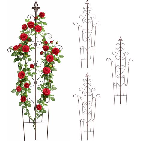 Relaxdays Rankgitter, 4er Set, HxB: 100x40 cm, Vintage, Metall, Rankhilfe Kletterpflanzen, Garten, Kübelpflanzen, braun