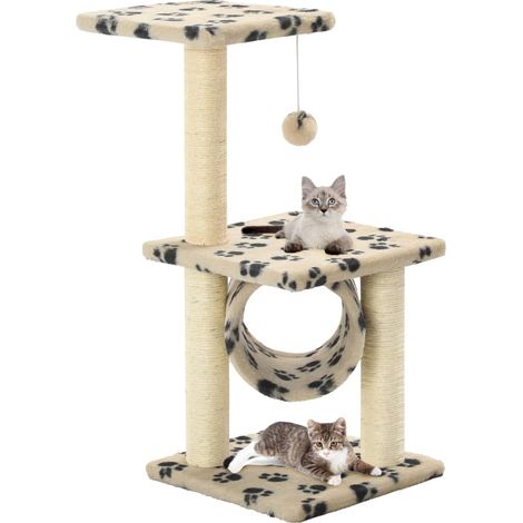 Katzen-Kratzbaum Sisal 65 cm Beige Pfoten-Aufdruck