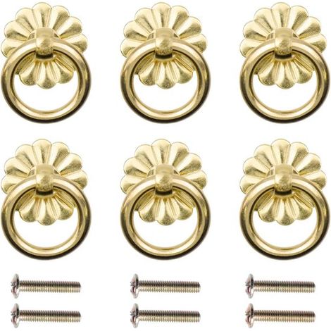 Lot de 6 anneaux de porte de meuble vintage en laiton jaune de 2,5 cm, à visser. (1/5)