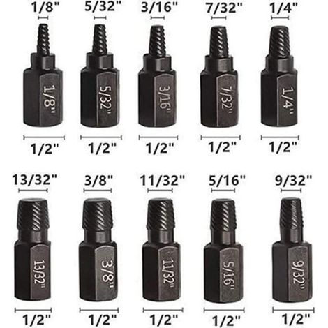Extracteur De Boulons - Acier Allié - Pour Goujons Cassés Et Vis Gelées - Lot De 10 Pièces - Diamètre 18 À 78 mm (1/4)