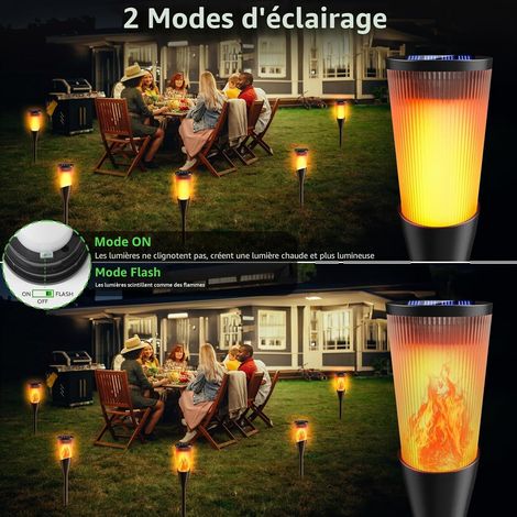 FIFlying Lumières Flamme Solaire Exterieure, 6 Pièces 12 LED Lampe Solaire Flamme IP65 Étanche, 2 Modes Lampe Torche Solaire avec Flammes Réalistes pour Décor, Jardin, Patio, Chemins, Pelouse (1/4)